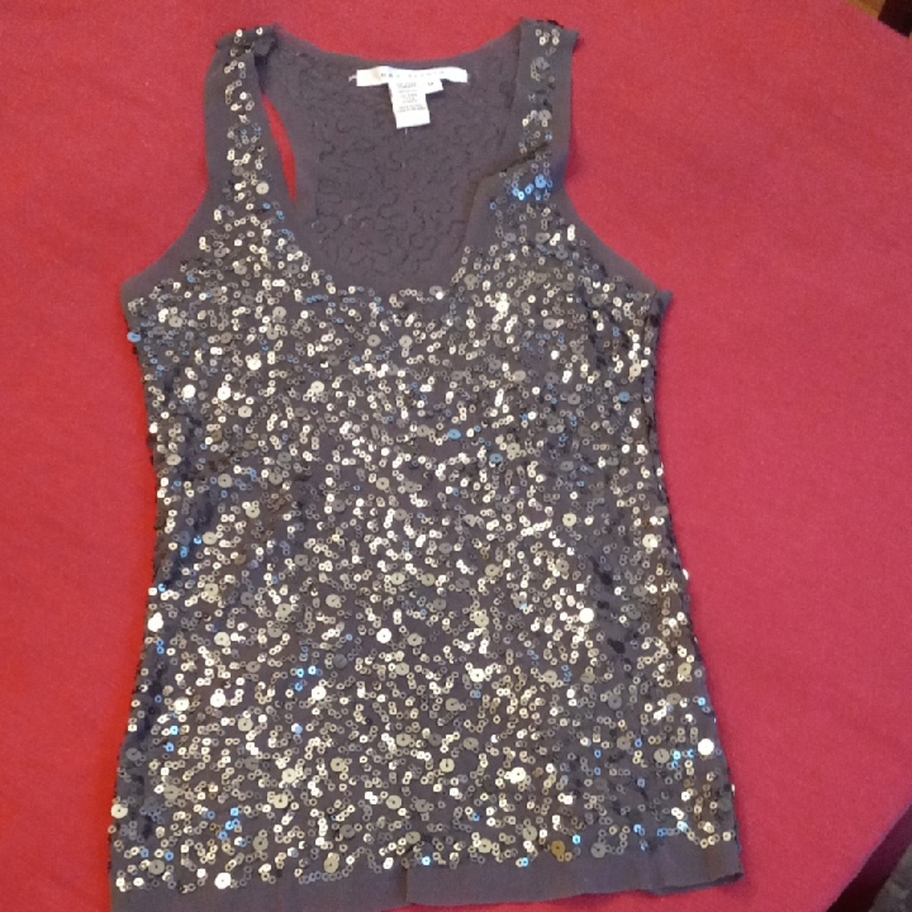 Max Studio Charcoal Gray Sequined Tank Top